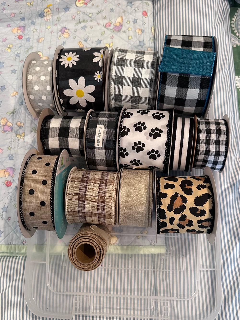 Decorative Ribbon Bundle - Black, White, Tan Accents